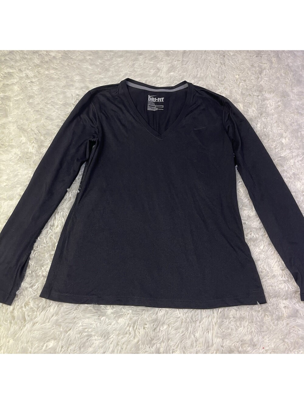 Nike Women's Medium DriFit Black Long Sleeve V Neck Athletic Running Top T Shirt